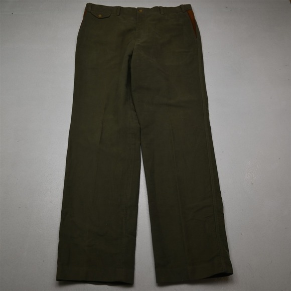 Eddie Bauer 38x34 Green 100% Cotton Moleskin Flat Front USA Made Straight Pants